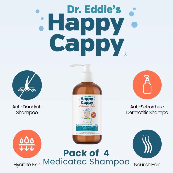 Value Pack | 4 bottles Happy Cappy Medicated Shampoo & Body Wash (8 oz each)