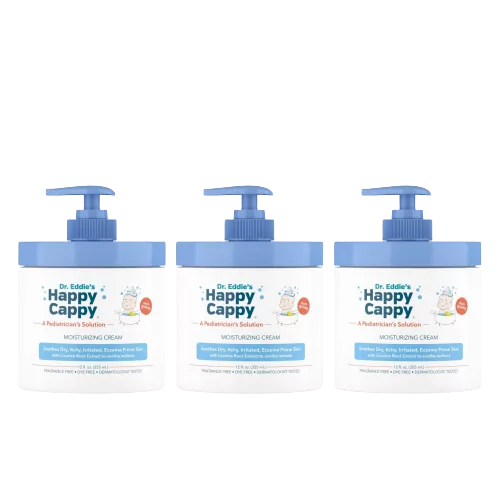 Value Pack | 3 Pump Jars of Happy Cappy Moisturizing Cream for Eczema Prone Skin (12 oz each jar )