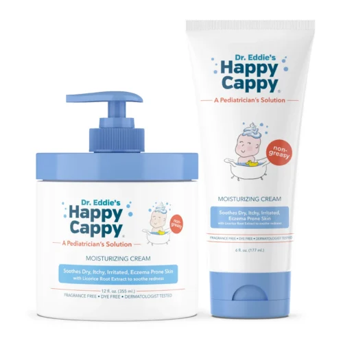 Happy Cappy Moisturizing Cream set with one 12 oz pump jar and one 6 oz tube