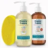 Happy Cappy Medicated Shampoo and Daily Shampoo and Body Wash, one 8 fl oz bottle each, with the yellow silicone Beanie Brush