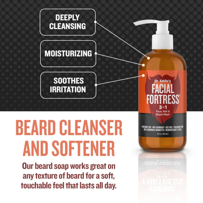Facial Fortress beard cleanser and softener, deeply cleansing and moisturizing for any beard texture
