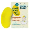 Yellow silicone Beanie Brush and packaging, a soft cradle cap brush for a baby's scalp