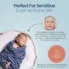 Infographic on eczema-prone skin with a sleeping baby and a red-cheeked baby, routine made for sensitive skin