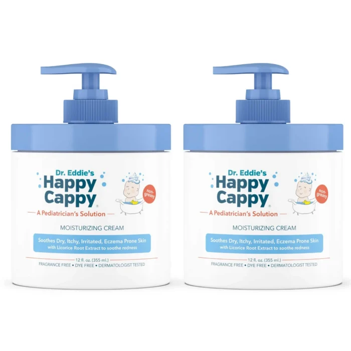 Happy Cappy Moisturizing Cream in 12 oz pump-jar packaging.