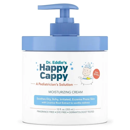 Happy Cappy Moisturizing Cream in 12 oz pump-jar packaging.