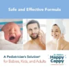 Happy Cappy Moisturizing Cream graphic featuring a baby, a man and a woman, for babies, kids and adults.