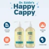 Two daily wash bottles with icons for hydrates skin, low pH and lathers well