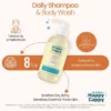 Daily shampoo and body wash infographic, 8 fl oz, made for dry itchy eczema-prone skin, pediatrician made