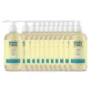 A row of a dozen Happy Cappy Daily Shampoo and Body Wash bottles, the bulk multipack