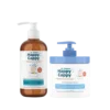 Happy Cappy Medicated Shampoo and Moisturizing Cream jar together, a two-step cradle cap routine