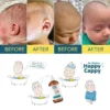 Two side-by-side before-and-after comparisons of babies' scalp and facial skin, with Happy Cappy branding.