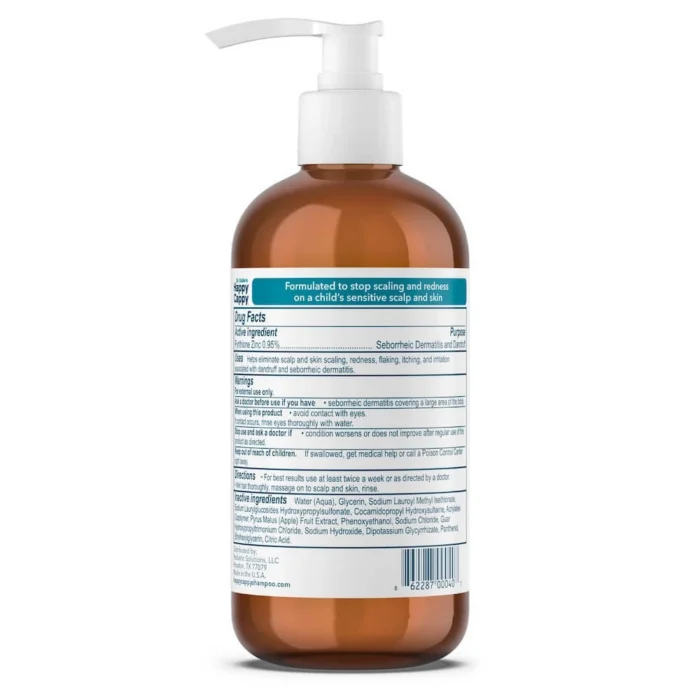 Medicated shampoo back label Drug Facts panel with pyrithione zinc 0.95 percent, uses and directions
