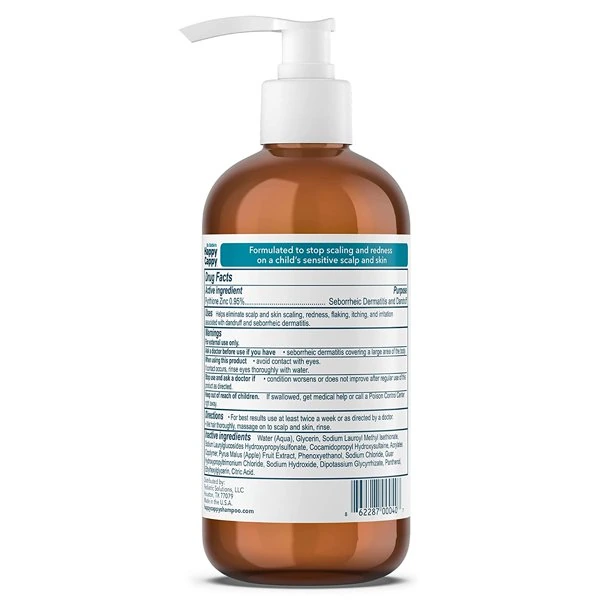 Medicated shampoo back label Drug Facts panel listing pyrithione zinc 0.95 percent and directions