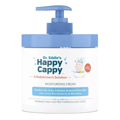 Happy Cappy Moisturizing Cream 12 oz pump jar, non-greasy, for dry itchy irritated eczema-prone skin