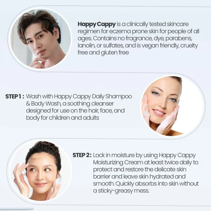 Parent and smiling baby holding a tube of Happy Cappy moisturizing cream