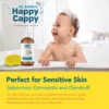 Laughing baby in the bath with the medicated shampoo and Beanie Brush, for seborrheic dermatitis and dandruff