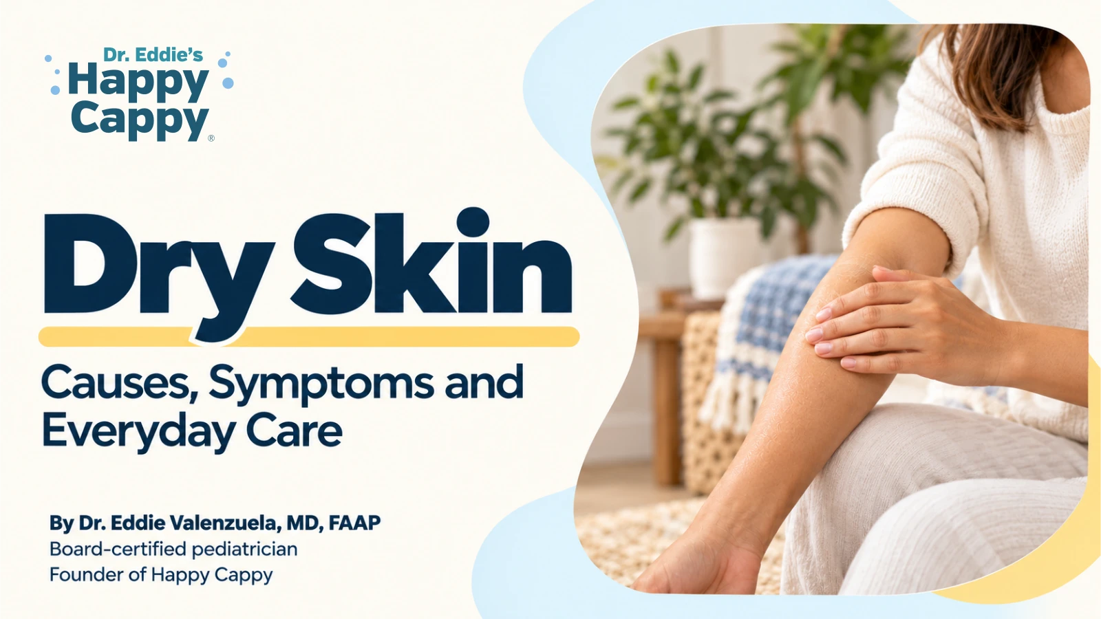Happy Cappy editorial illustration for Dry Skin: Causes, Symptoms and Everyday Care.