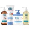 Happy Cappy complete four-product set: Medicated Shampoo, Daily Shampoo and Body Wash, 6 oz Moisturizing Cream tube, and 12 oz cream pump jar