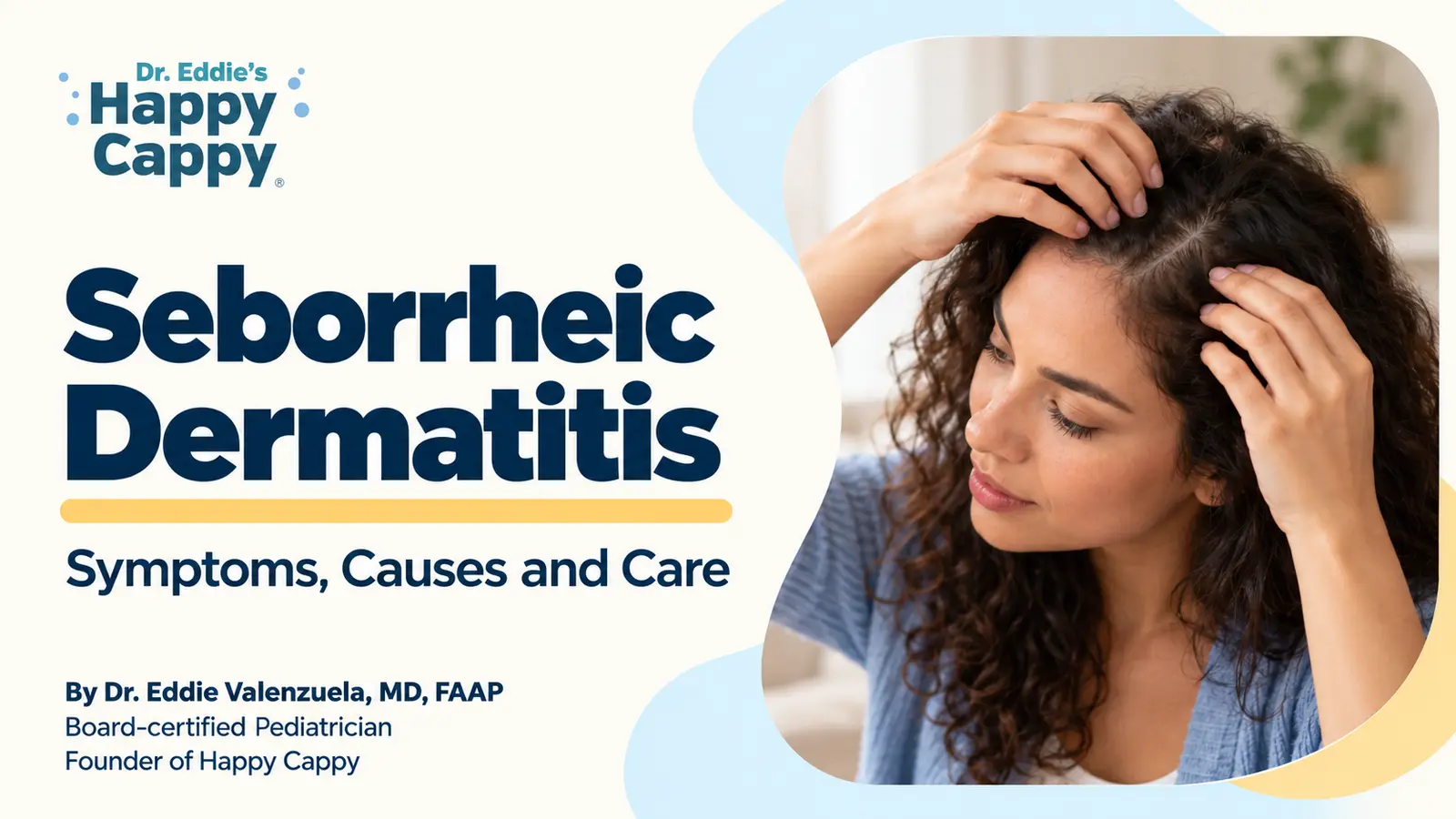 Seborrheic Dermatitis: Symptoms, Causes and Care. Editorial illustration.